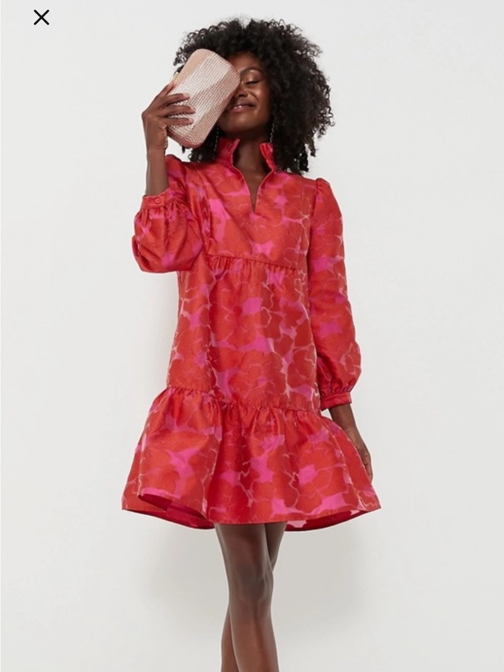 Tuckernuck Pink and Red Floral Satin Ruffle Tiered Dress